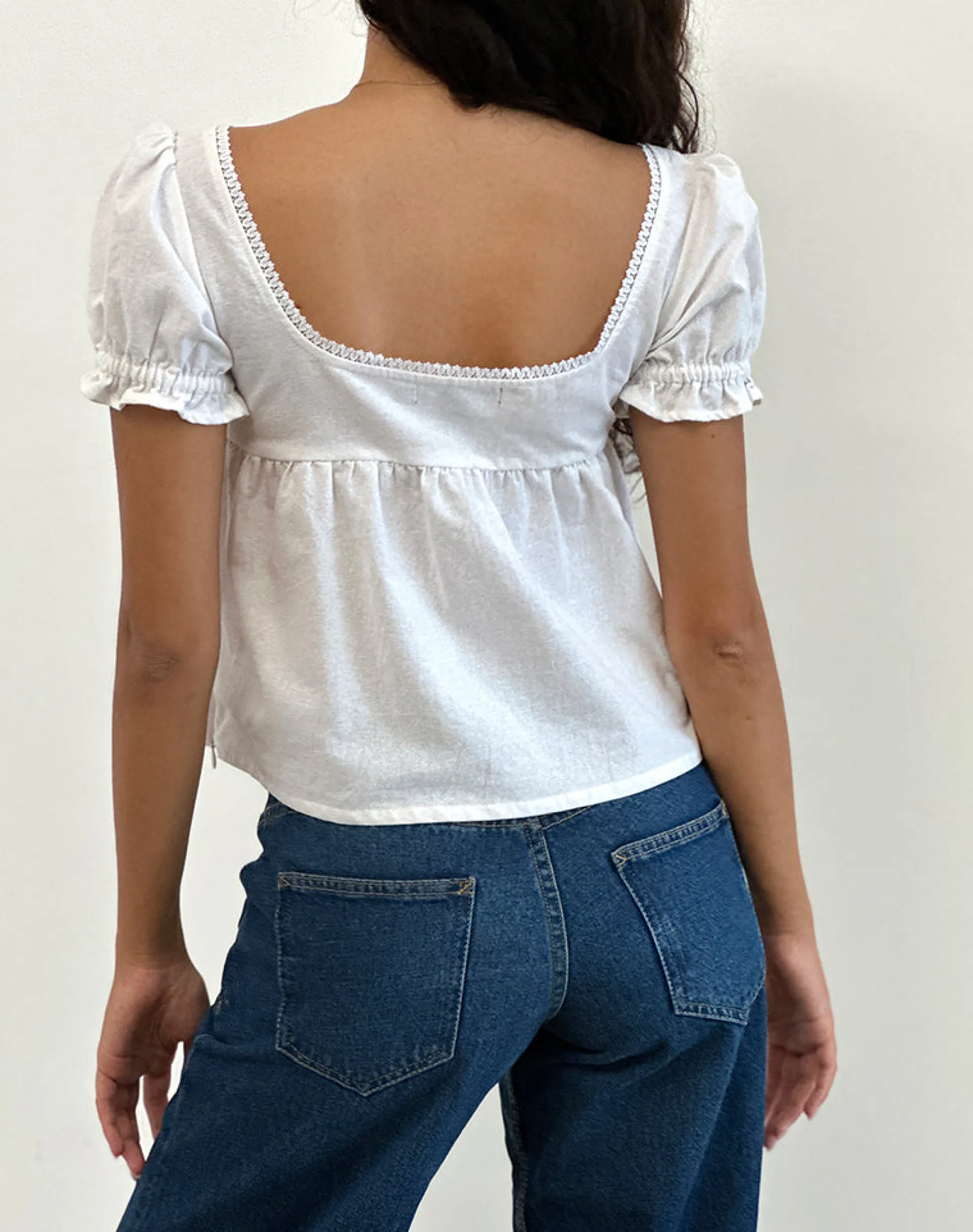 Motel Rocks Shirts And Blouses-Axoni Square Neck Blouse in Linen White LinenWhite