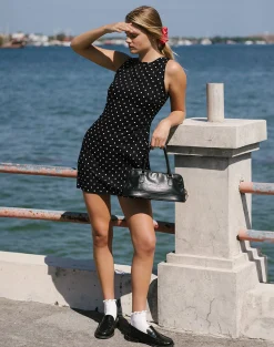Motel Rocks Printed Dresses | Little Black Dresses-Ayana Backless Mini Dress in Polka Black polkablack