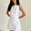 Motel Rocks Day Dresses | Mini Dresses-Ayana Open Back Mini Dress in Off White Linen OffWhiteLinen