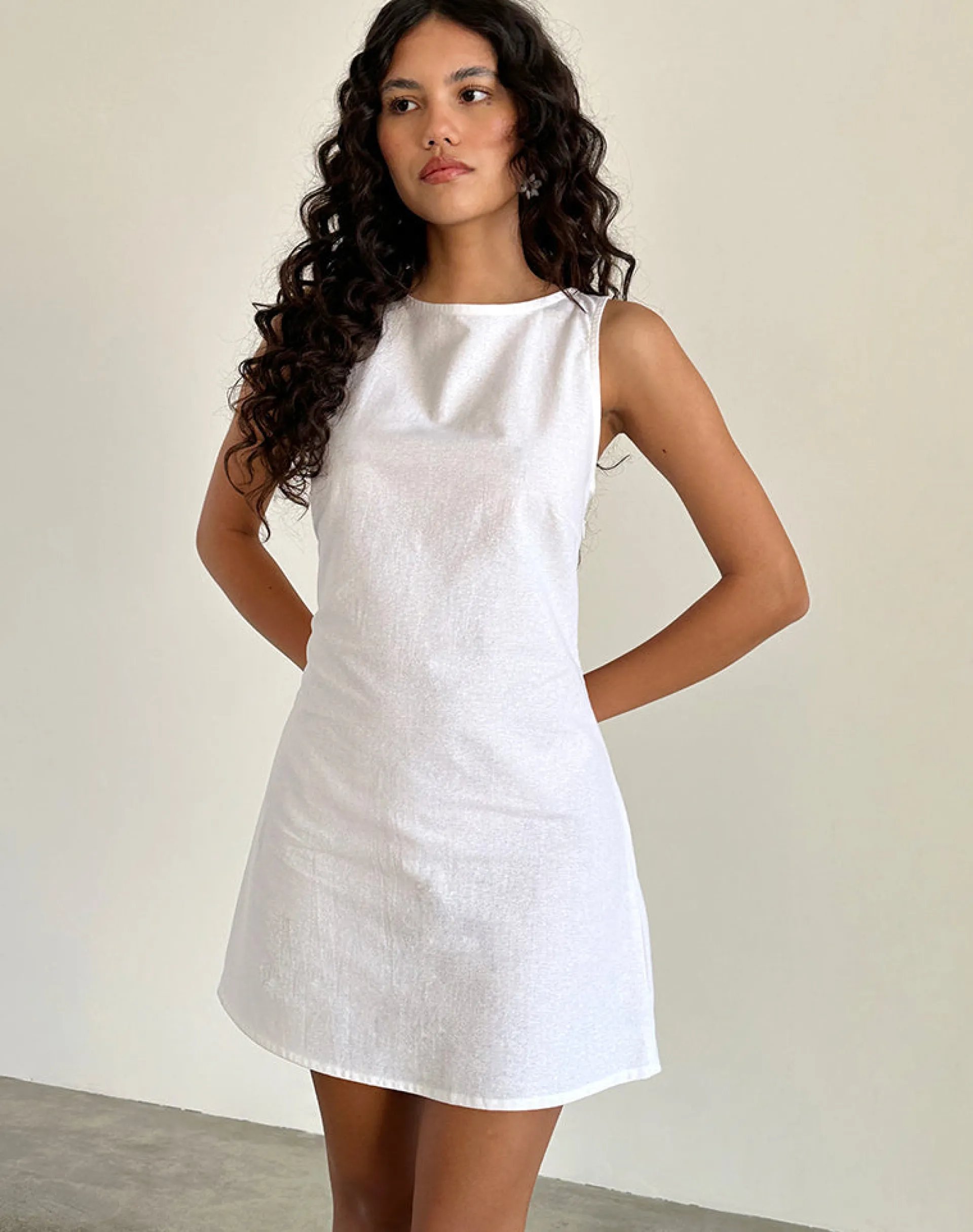 Motel Rocks Day Dresses | Mini Dresses-Ayana Open Back Mini Dress in Off White Linen OffWhiteLinen