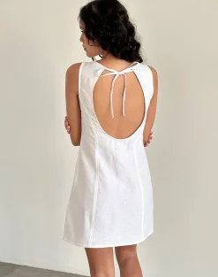 Motel Rocks Day Dresses | Mini Dresses-Ayana Open Back Mini Dress in Off White Linen OffWhiteLinen