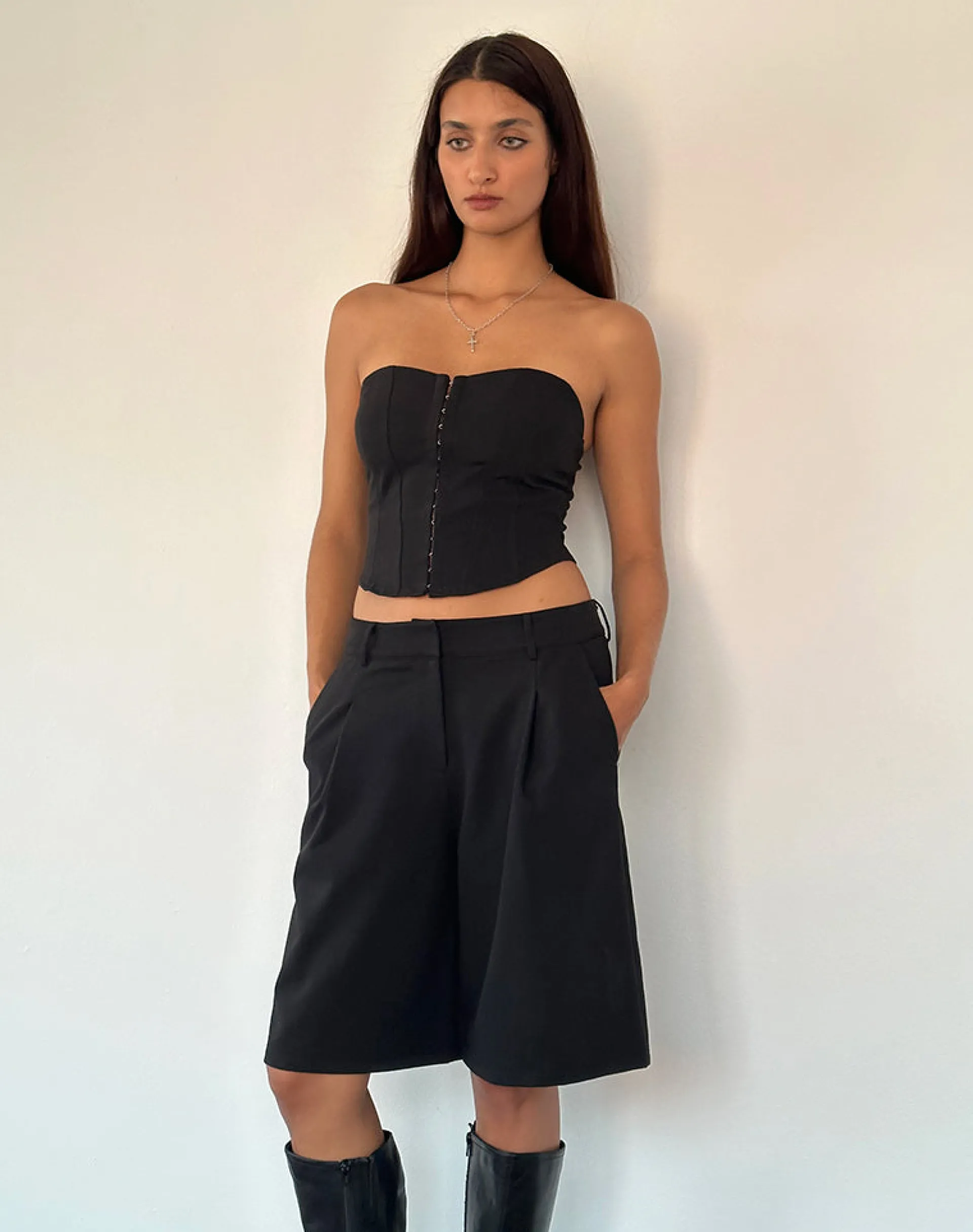 Motel Rocks Tailoring | Basics-Ayna Longline Shorts in Tailoring Black