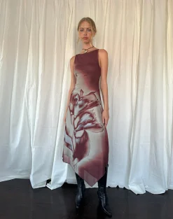 Motel Rocks Printed Dresses | Bodycon Dresses-Aysun Midi Dress in Lumen Mesh Brown