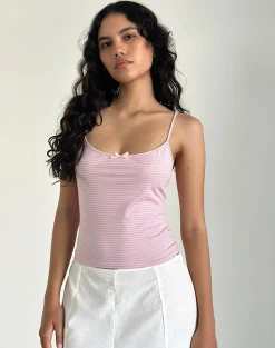 Motel Rocks Printed Tops | Strappy Tops-Barlyn Cami Top in Pink and Blue Stripe PinkandBlueStripe