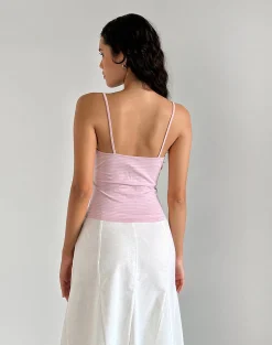 Motel Rocks Printed Tops | Strappy Tops-Barlyn Cami Top in Pink and Blue Stripe PinkandBlueStripe