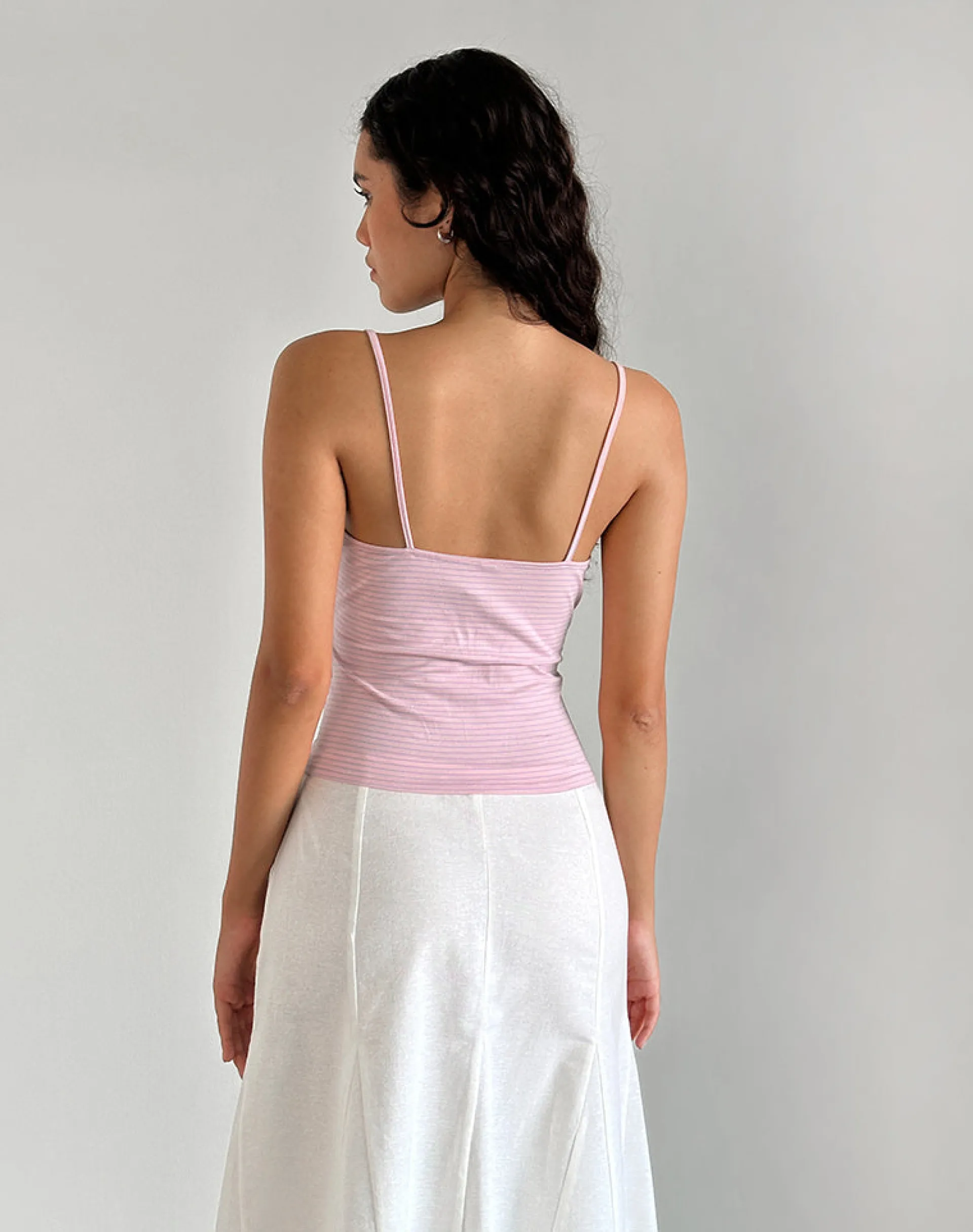 Motel Rocks Printed Tops | Strappy Tops-Barlyn Cami Top in Pink and Blue Stripe PinkandBlueStripe