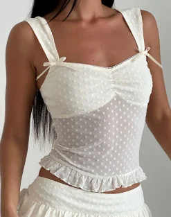 Motel Rocks Co-Ords | Printed Tops-Bartila Top in Ivory Polka Flock