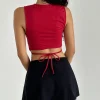 Motel Rocks Basics | Basic Tops-Baruna Tie Back Basic Top in Adrenaline Red AdrenalineRed