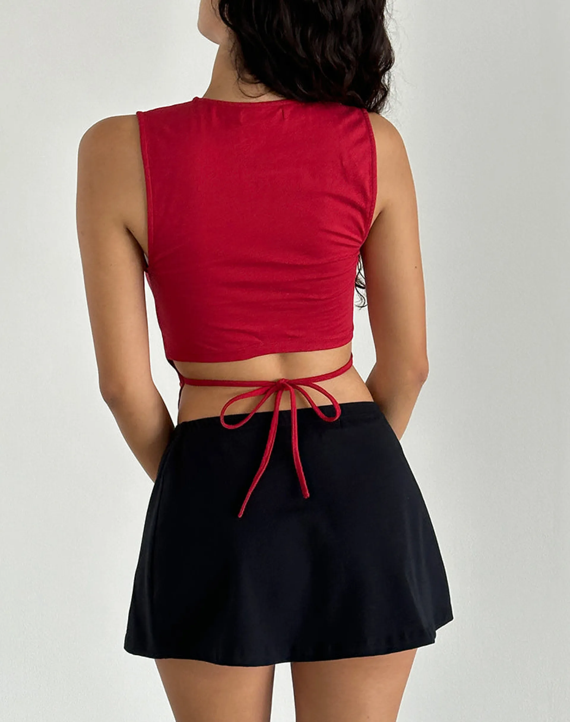 Motel Rocks Basics | Basic Tops-Baruna Tie Back Basic Top in Adrenaline Red AdrenalineRed