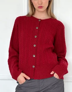 Motel Rocks Cardigans-Bavana Cardigan in Deep Red DeepRed