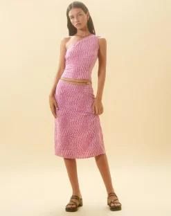 Motel Rocks Printed Tops-Bayan One Shoulder Top in Wavy Polka Purple
