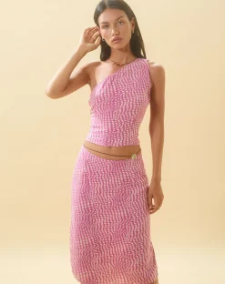 Motel Rocks Printed Tops-Bayan One Shoulder Top in Wavy Polka Purple