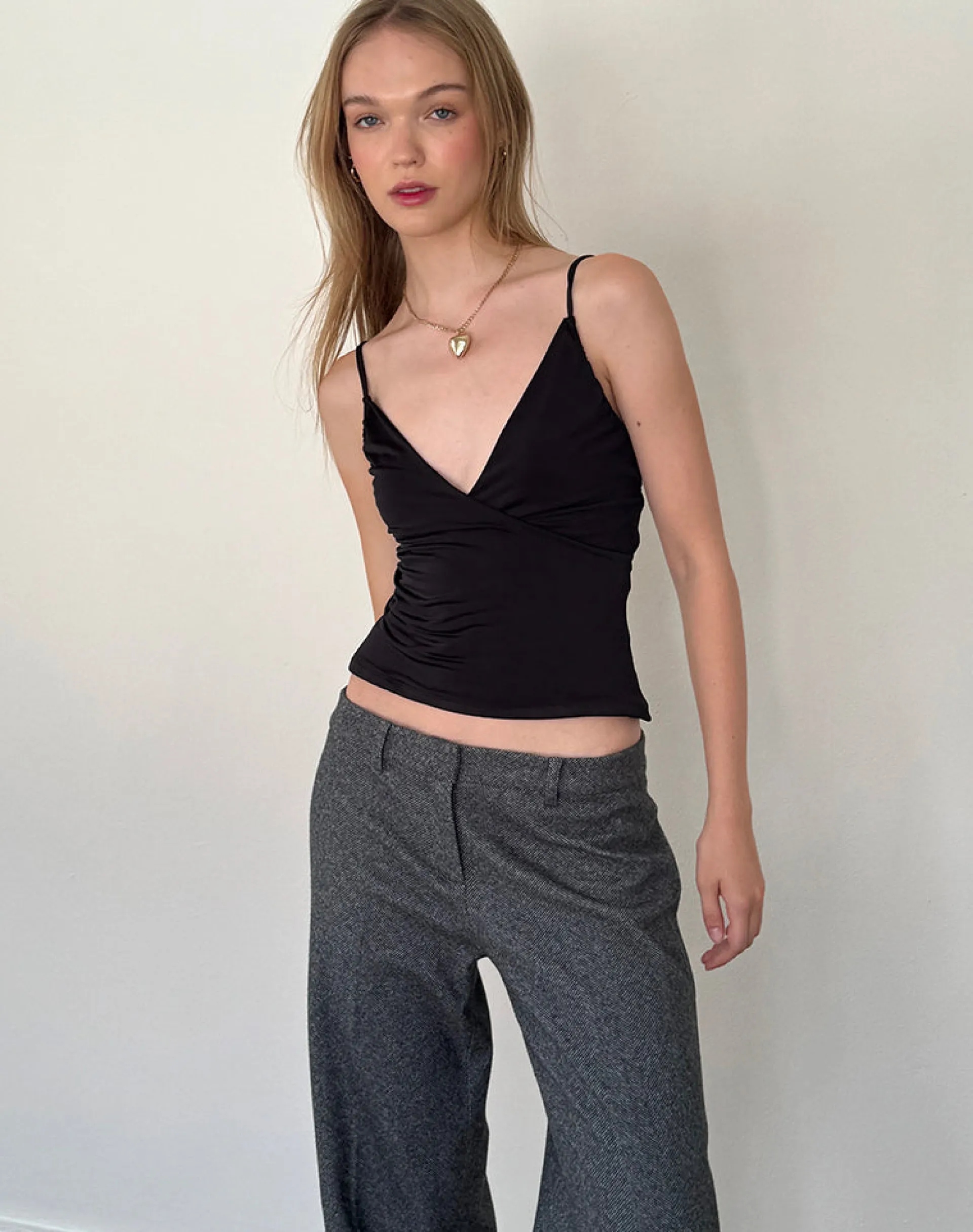 Motel Rocks Strappy Tops | Going Out Tops-Bea Slinky Cross Front Top in Black