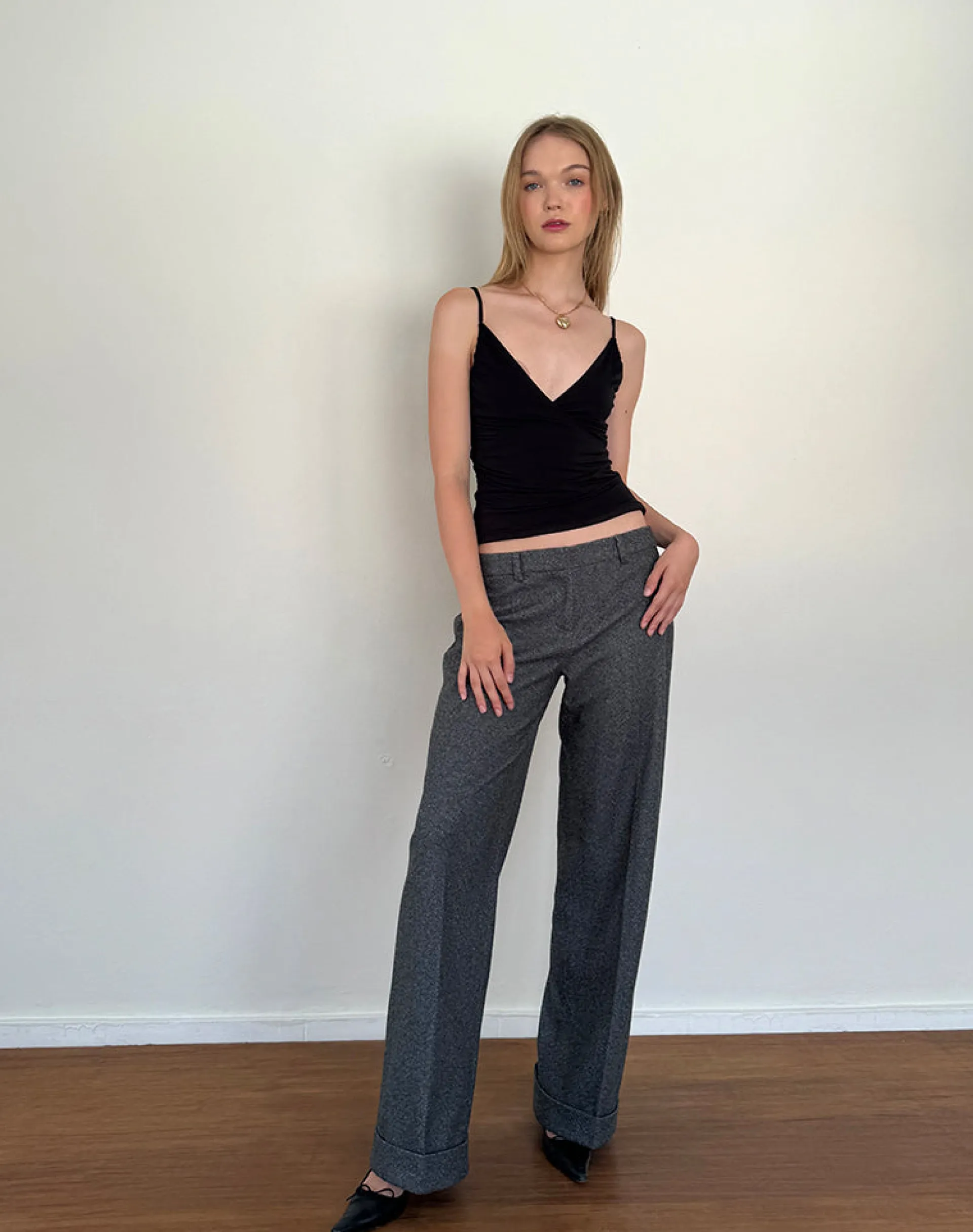 Motel Rocks Strappy Tops | Going Out Tops-Bea Slinky Cross Front Top in Black