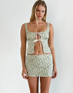 Motel Rocks Co-Ords | Mini Skirts-Bebeka Micro Skirt in Pretty Floral Light Sage PrettyFloralLightSage