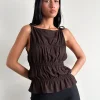 Motel Rocks Vest Tops-Beck Ruched Tie Strap Top in Bitter Chocolate