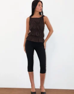 Motel Rocks Vest Tops-Beck Ruched Tie Strap Top in Bitter Chocolate