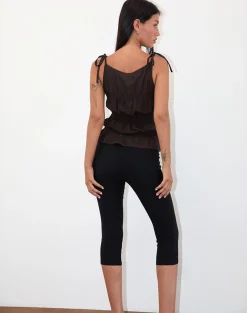 Motel Rocks Vest Tops-Beck Ruched Tie Strap Top in Bitter Chocolate