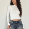 Motel Rocks Basics | Basic Tops-Beech Ribbed Long Sleeve Top in Off White