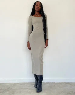 Motel Rocks Day Dresses | Bodycon Dresses-Belila Long Sleeve Maxi Dress in Sage Grey