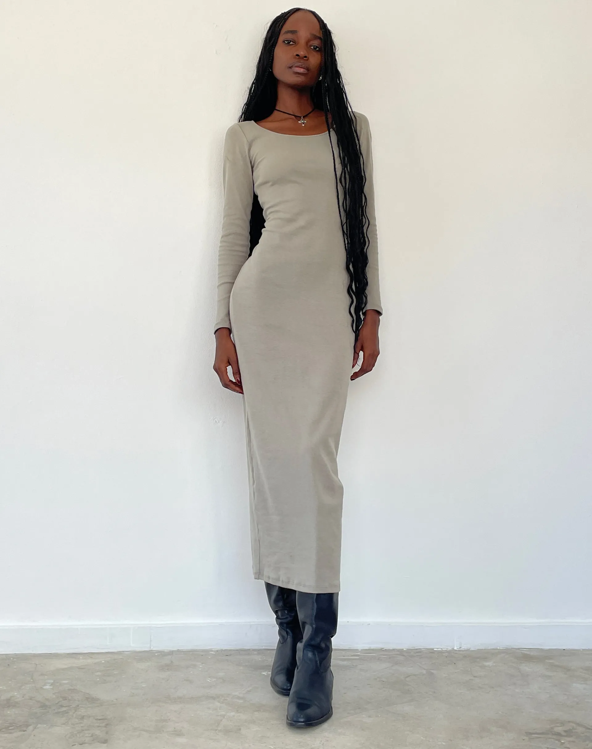Motel Rocks Day Dresses | Bodycon Dresses-Belila Long Sleeve Maxi Dress in Sage Grey