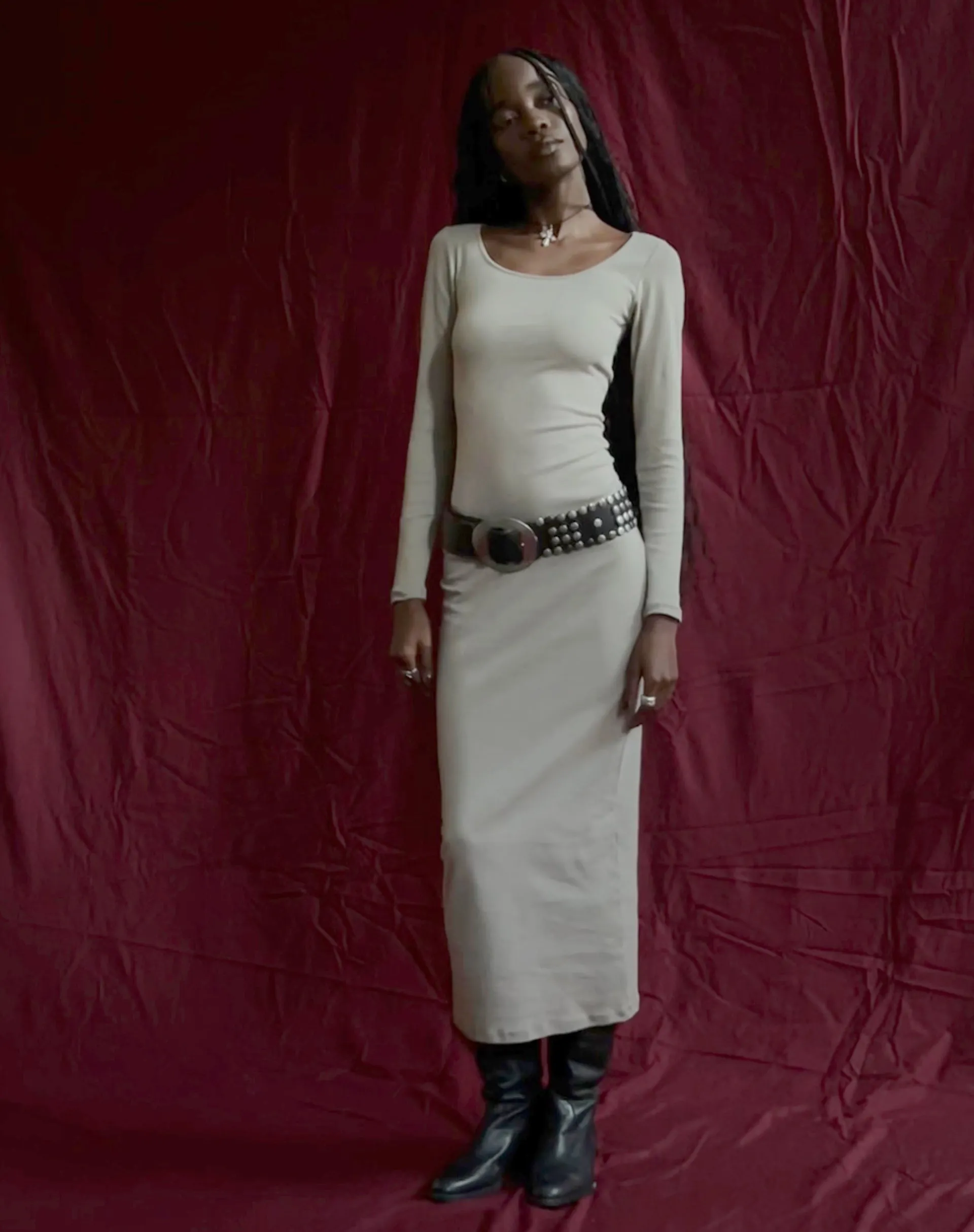 Motel Rocks Day Dresses | Bodycon Dresses-Belila Long Sleeve Maxi Dress in Sage Grey