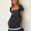 Motel Rocks Printed Dresses | Day Dresses-Beling Mini Tea Dress in Black Ditsy Romance
