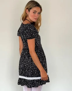 Motel Rocks Printed Dresses | Day Dresses-Beling Mini Tea Dress in Black Ditsy Romance
