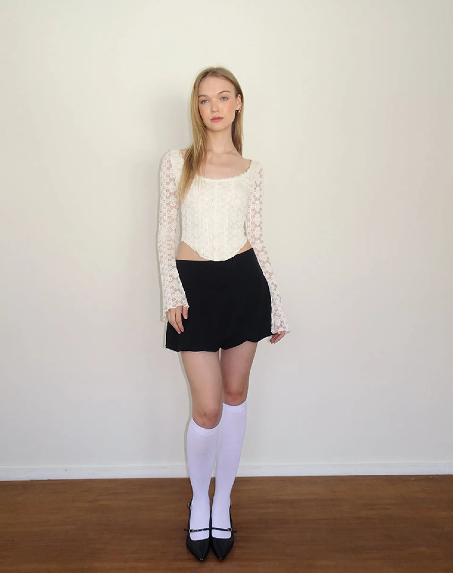 Motel Rocks Corset Tops | Long Sleeve Tops-Belle Long Sleeve Top in Regal Lace Ivory RegalLaceIvory