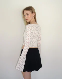Motel Rocks Corset Tops | Long Sleeve Tops-Belle Long Sleeve Top in Regal Lace Ivory RegalLaceIvory
