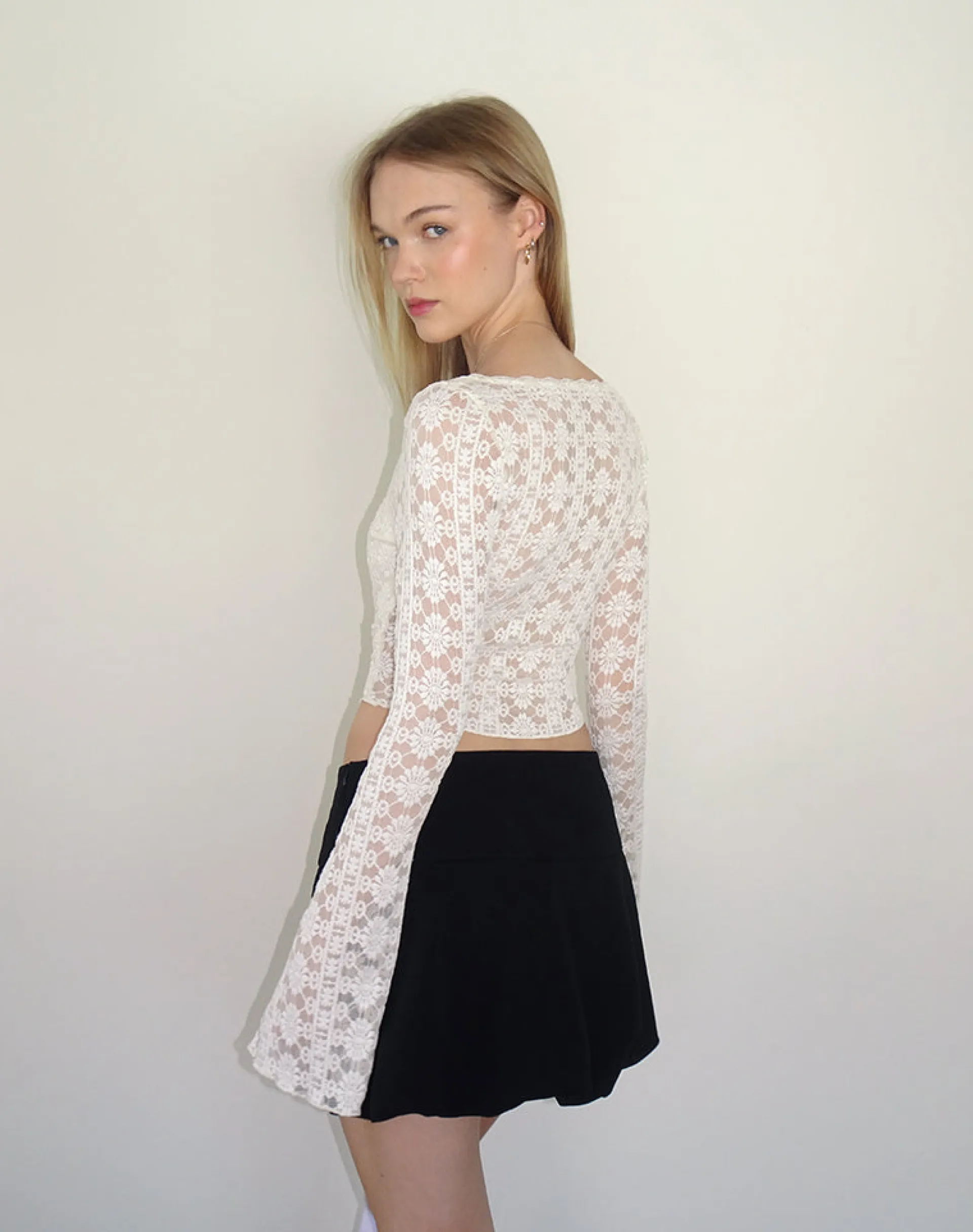 Motel Rocks Corset Tops | Long Sleeve Tops-Belle Long Sleeve Top in Regal Lace Ivory RegalLaceIvory