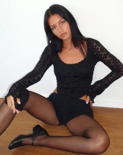 Motel Rocks Long Sleeve Tops | Going Out Tops-Belle Long Sleeve Top in Regal Lace Black RegalLaceBlack