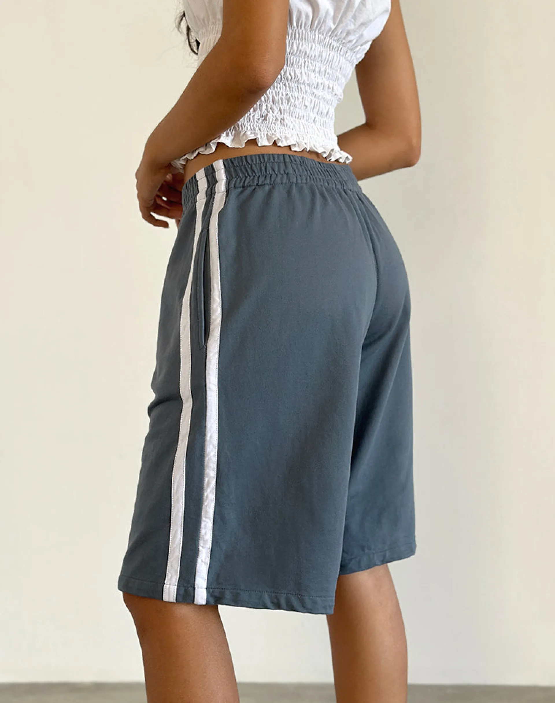 Motel Rocks Loungewear-Bena Short in Blue Mirage with White Stripe