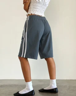 Motel Rocks Loungewear-Bena Short in Blue Mirage with White Stripe