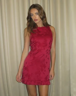 Motel Rocks Party Dresses | Mini Dresses-Benian Mini Dress in Satin Jacquard Red