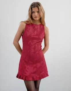 Motel Rocks Party Dresses | Mini Dresses-Benian Mini Dress in Satin Jacquard Red