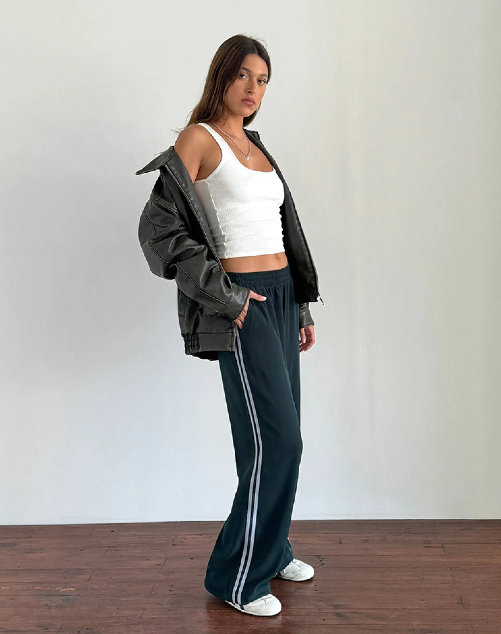 Motel Rocks Wide Leg Pants | Low Rise Pants-Bennett Trouser in Forest with Blue Stripe ForestwithBlueStripe