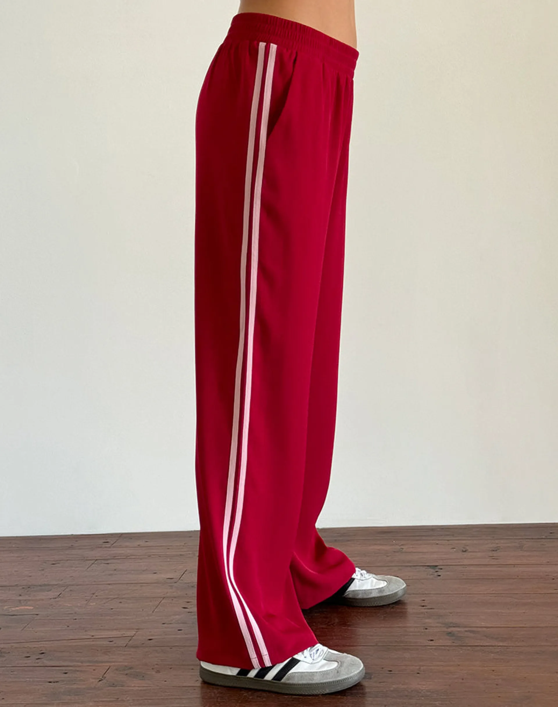 Motel Rocks Wide Leg Pants-Bennett Wide Leg Trouser in Tailoring Red with Pink Stripe TailoringRedwithPinkStripe