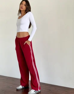 Motel Rocks Wide Leg Pants-Bennett Wide Leg Trouser in Tailoring Red with Pink Stripe TailoringRedwithPinkStripe