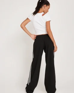 Motel Rocks Tailoring | Wide Leg Pants-Bennett Wide Leg Trouser in Tailoring Black with White Stripe TailoringBlackwithWhiteStripe