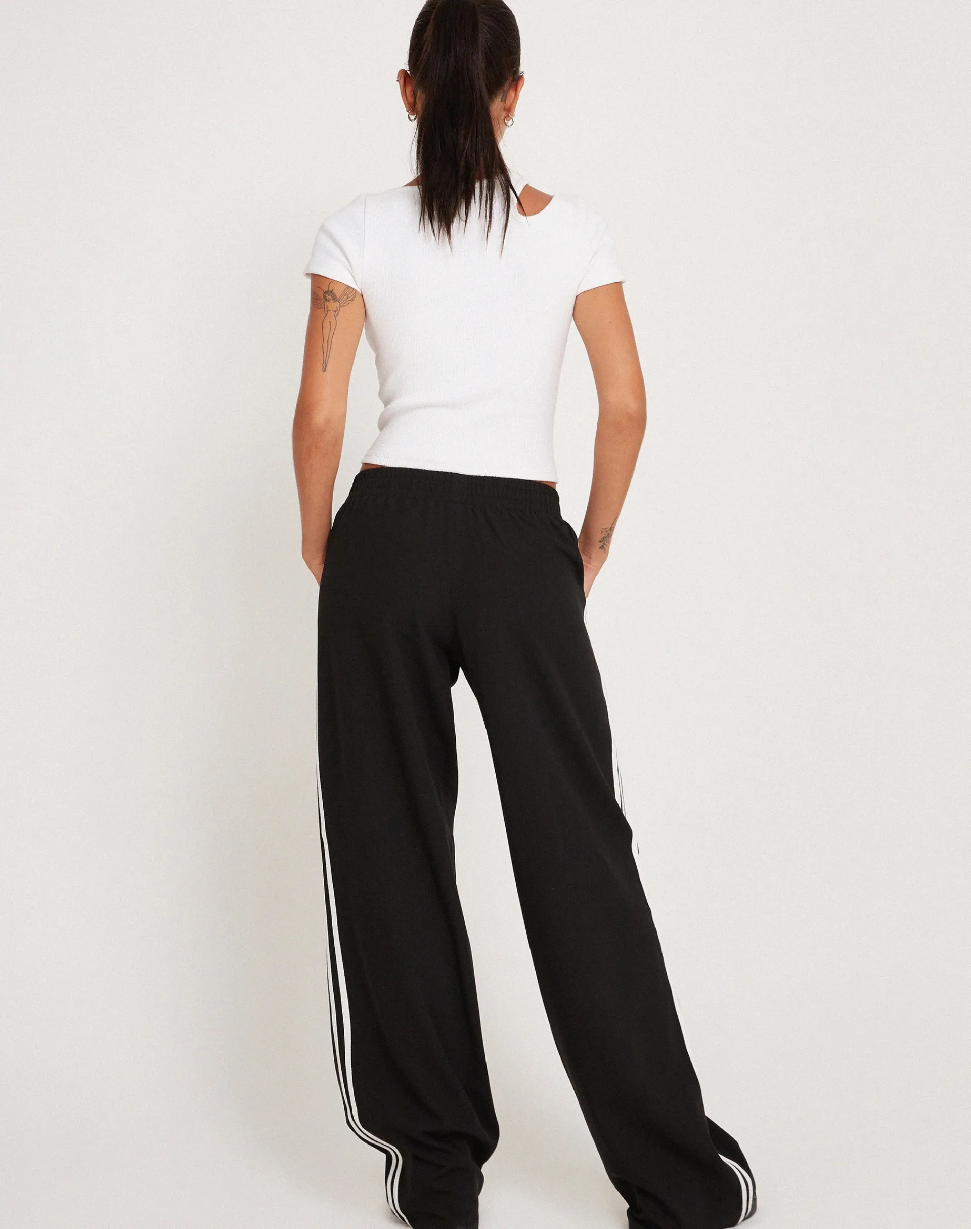 Motel Rocks Tailoring | Wide Leg Pants-Bennett Wide Leg Trouser in Tailoring Black with White Stripe TailoringBlackwithWhiteStripe