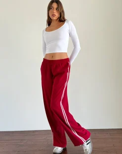 Motel Rocks Wide Leg Pants-Bennett Wide Leg Trouser in Tailoring Red with Pink Stripe TailoringRedwithPinkStripe