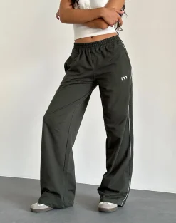 Motel Rocks Wide Leg Pants | Low Rise Pants-Benton Wide Leg Jogger in Olive with 'M' Embroidery Olivewith'M'Embroidery.