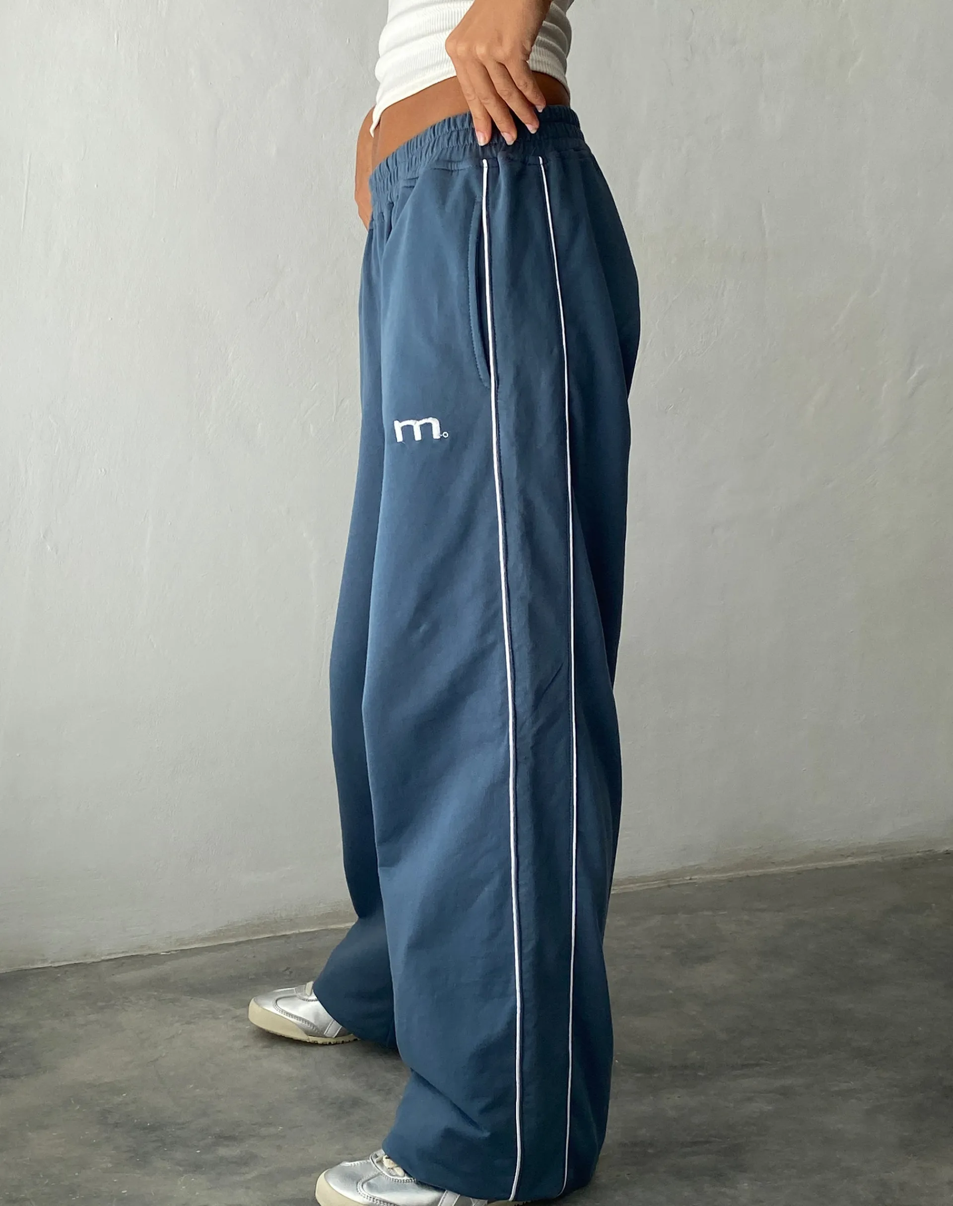 Motel Rocks Wide Leg Pants-Benton Wide Leg Jogger in Blue with 'M' Embroidery Bluewith'M'Embroidery