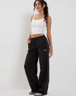 Motel Rocks Loungewear | Wide Leg Pants-Benton Wide Leg Jogger in Black with Dark Grey Piping and 'M' Embroidery BlackwithDarkGreyPipingand'M'Embroidery