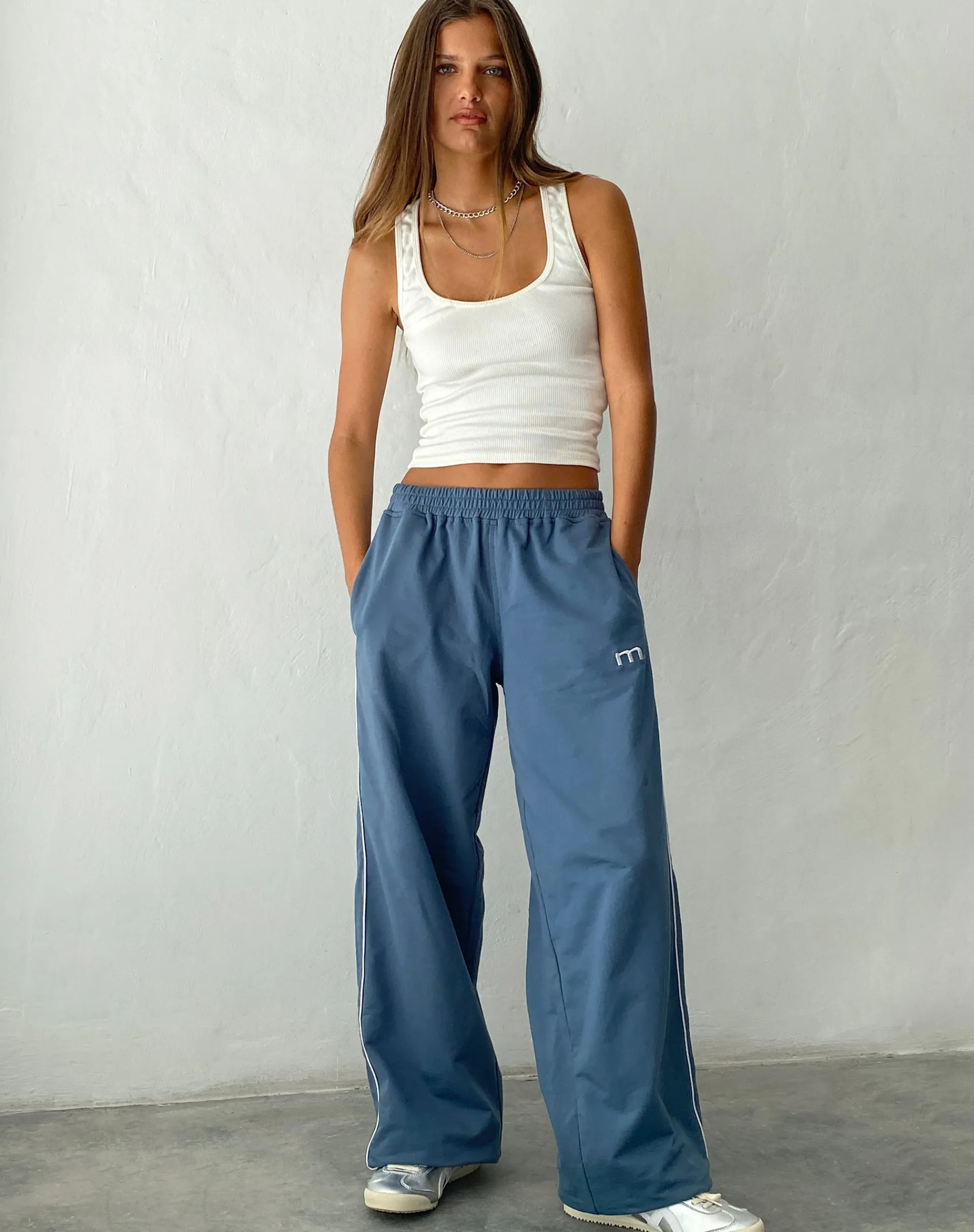 Motel Rocks Wide Leg Pants-Benton Wide Leg Jogger in Blue with 'M' Embroidery Bluewith'M'Embroidery