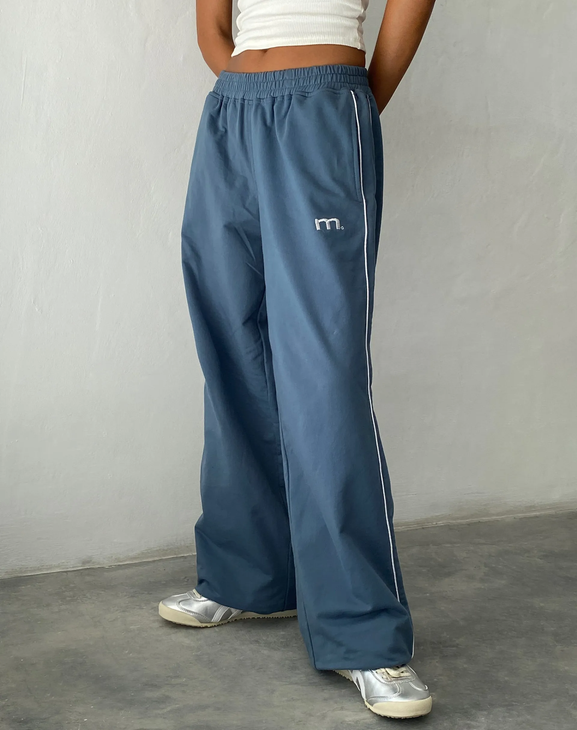 Motel Rocks Wide Leg Pants-Benton Wide Leg Jogger in Blue with 'M' Embroidery Bluewith'M'Embroidery