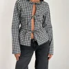 Motel Rocks Tailoring | Printed Tops-Bertaria Long Sleeve Top in Tonal Gingham Black and Grey