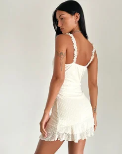 Motel Rocks Printed Dresses | Day Dresses-Bestari Mini Dress in Ivory Polka Flock ivorypolkaflock