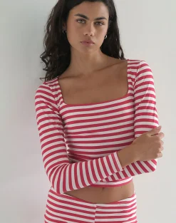 Motel Rocks Basic Tops | Long Sleeve Tops-Biga Long Sleeve Top in Red and White Stripe